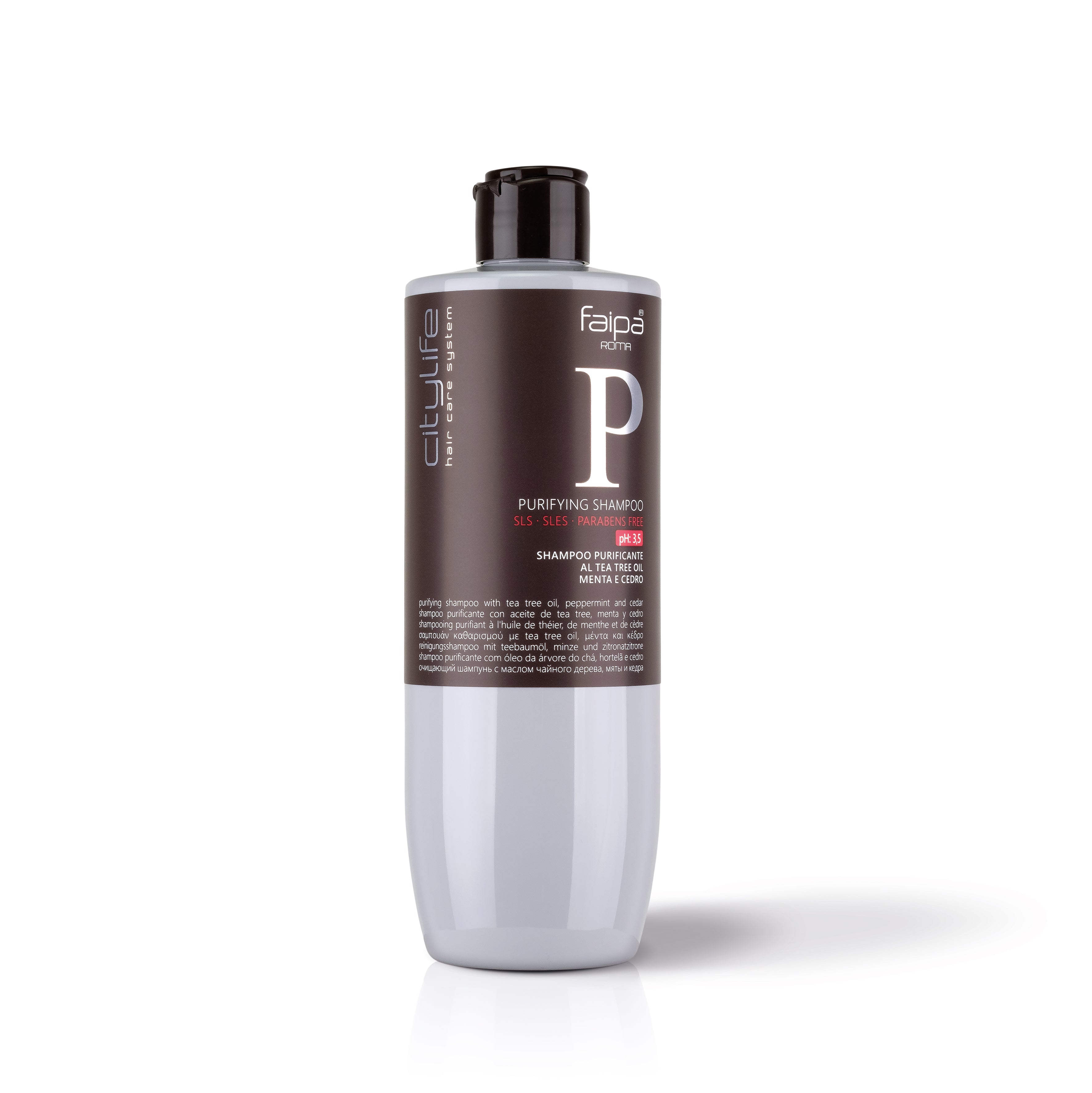 Shampoo bottle with a label on a white background